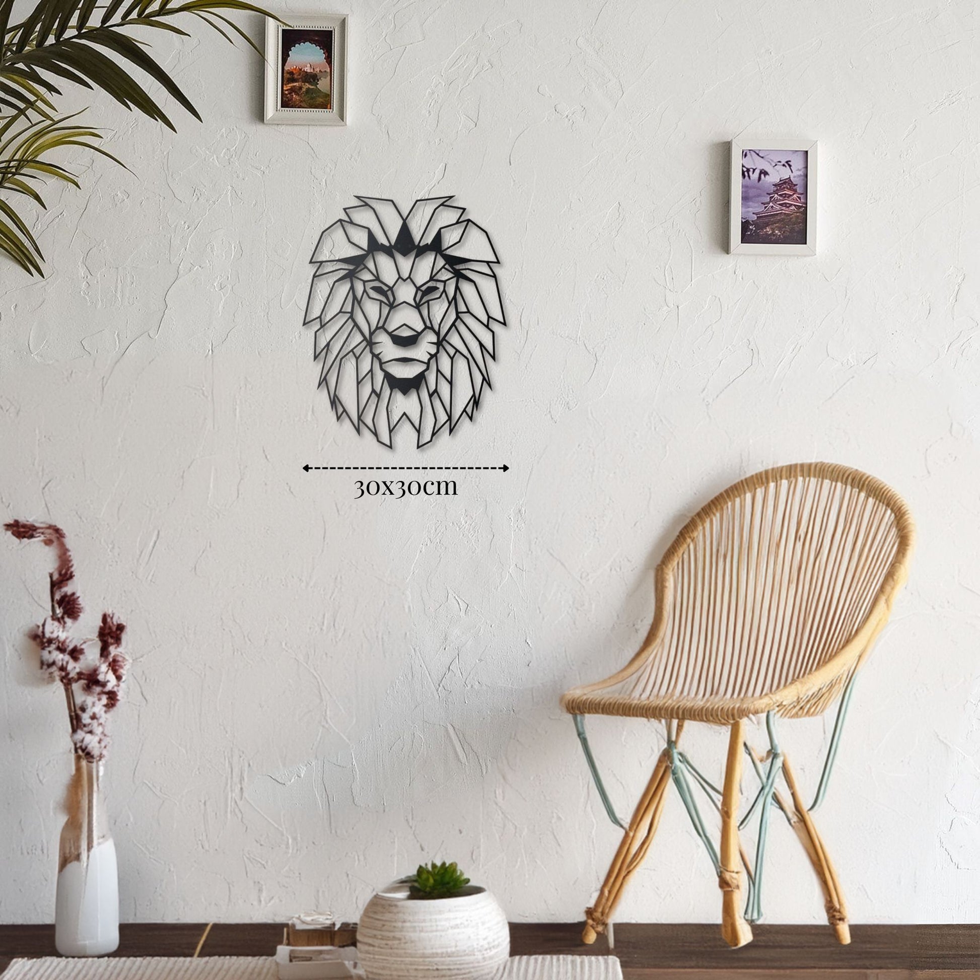 petite décoration tête de lion géométrique murale en métal